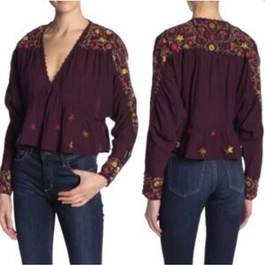 Free People Purple Embroidered Blouse
